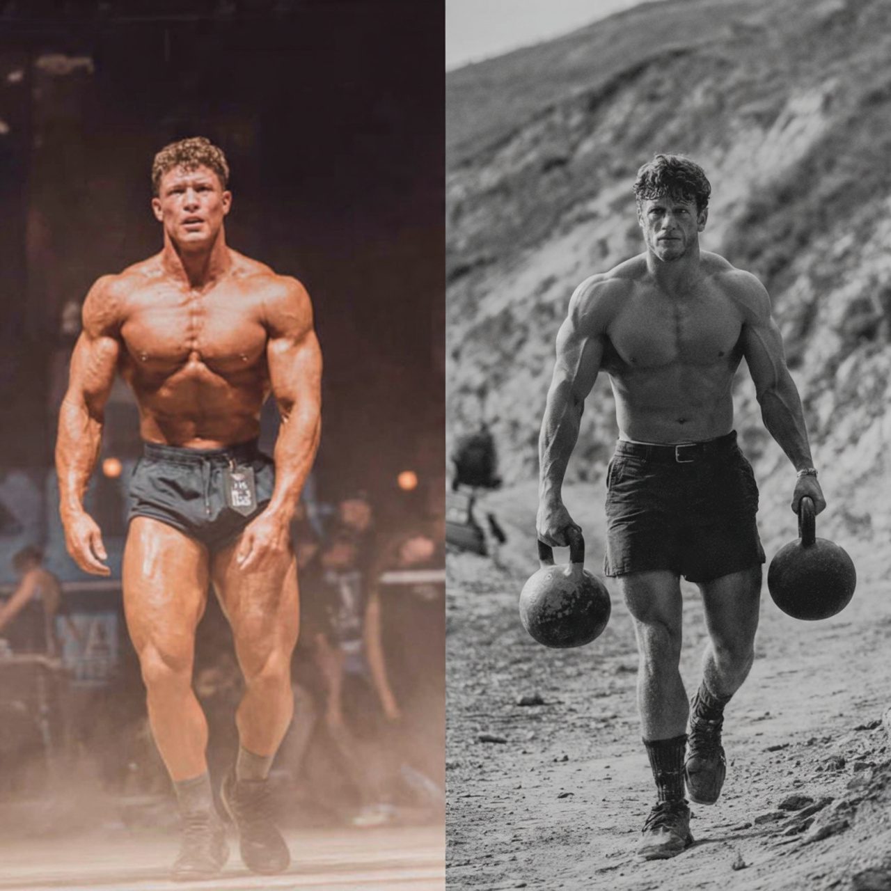 Thinking of Yours: Comparison of bodybuilding physique competition versus functional fitness training outdoors showing the evolution of training philosophy