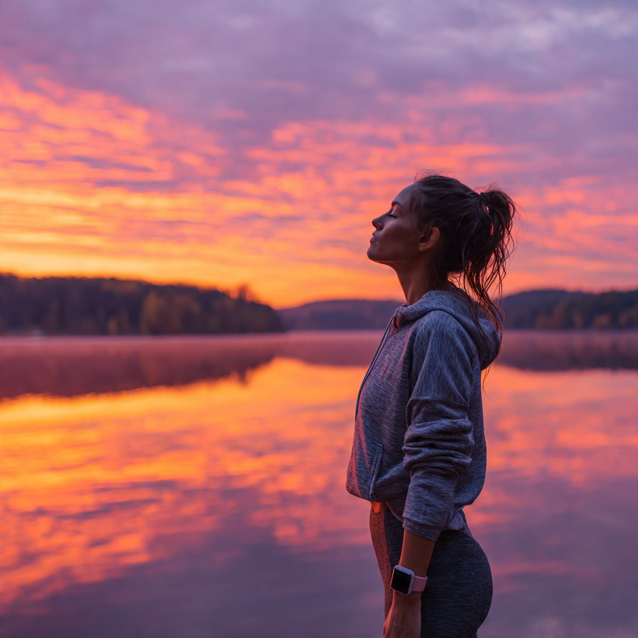 Thinking of Yours:Person ready to start the 7-day healthy lifestyle challenge at sunrise symbolizing new beginnings.