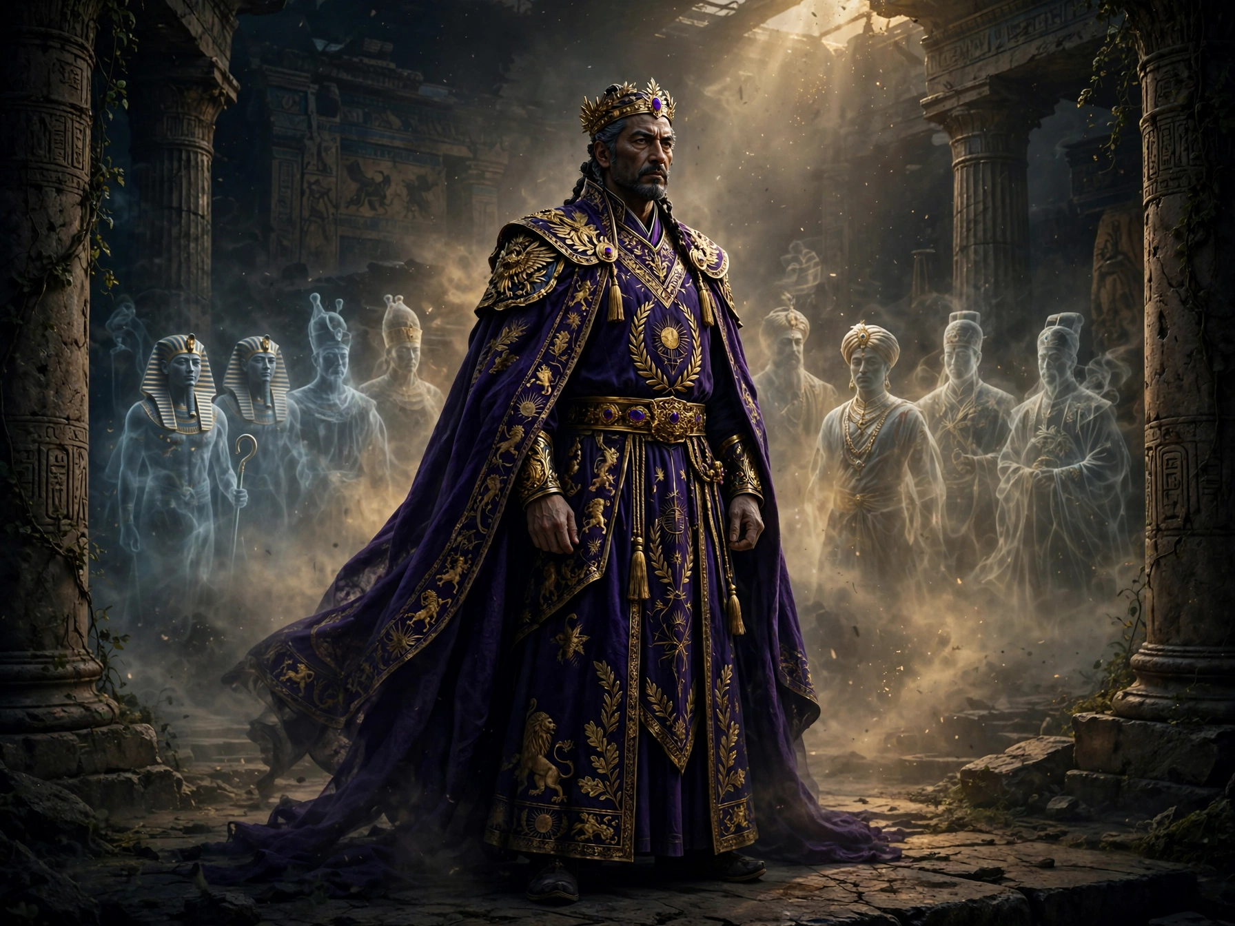 Thinking of Yours: Ancient emperors from Egypt, Rome, India and China dressed in royal clothing representing fashion as power in the ancient world