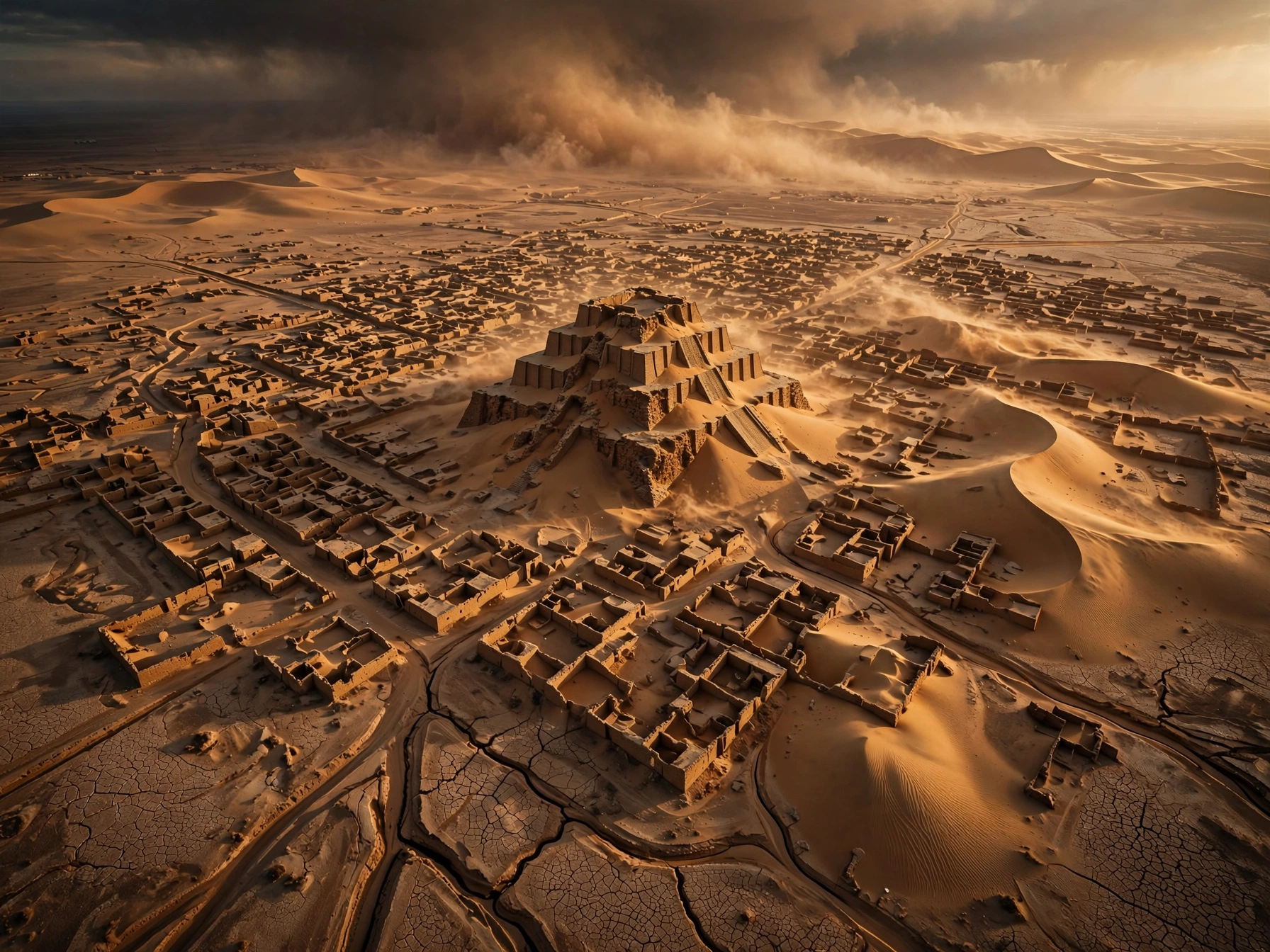 Ancient Mesopotamian city being consumed by desert sand — the fall of the world's first civilization